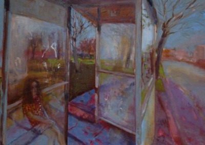 Olivia Irvine, Bus Shelter 1, oil and egg tempera on canvas, 2013, 60 x 91cm