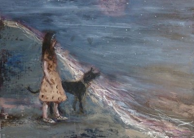 Olivia Irvine, Girl, Dog and Moon, oil and egg tempera on board, 2012, 26 x 33cm