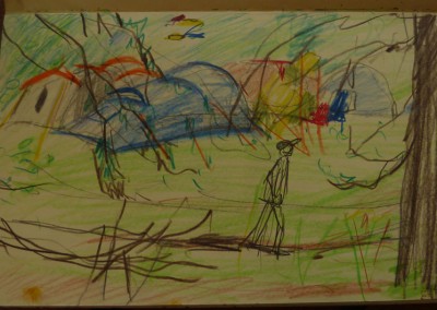 Olivia Irvine, Tents with Boy Passing, Drawing