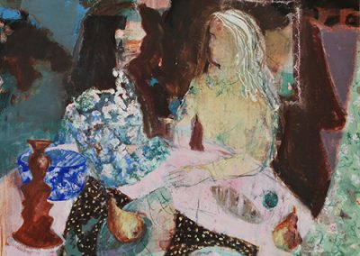 oil painting of two women having a conversation