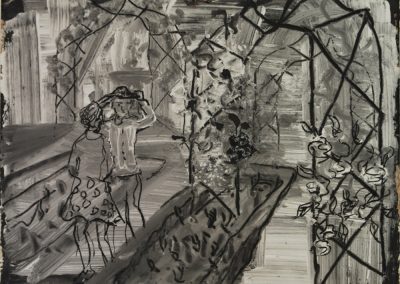 Two people are meeting in a rose garden