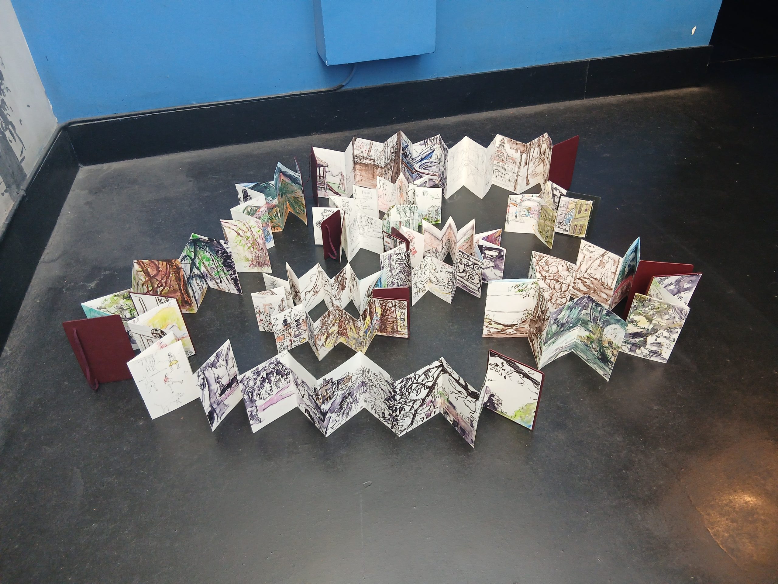 A group of concertina sketchbooks