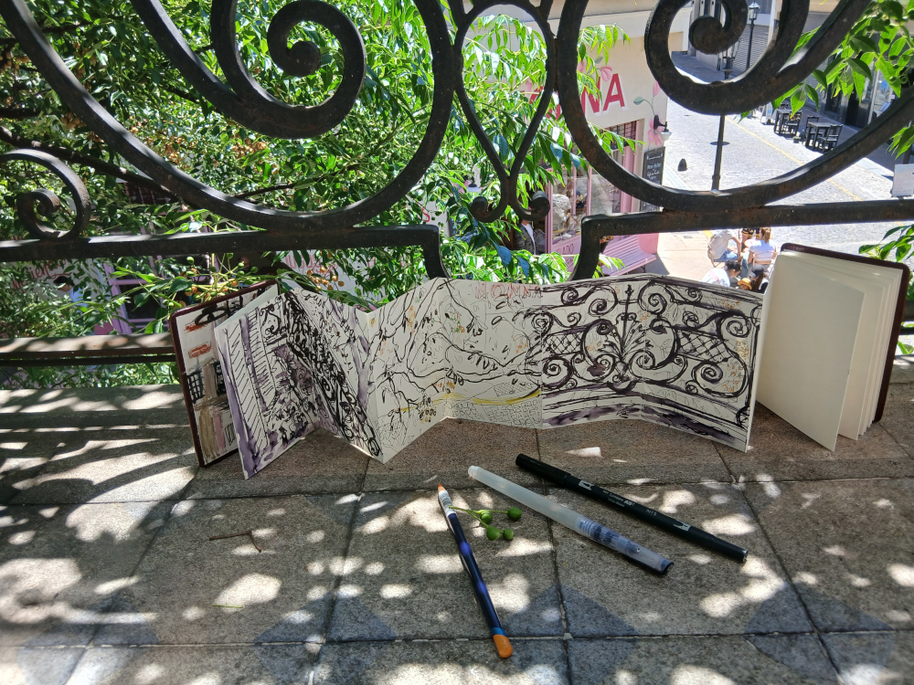A sketchbook on a balcony in Buenos Aires