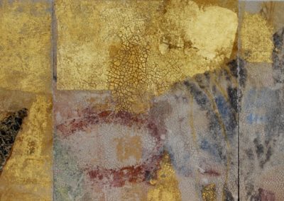 A fresco with gold leaf of a table with objects
