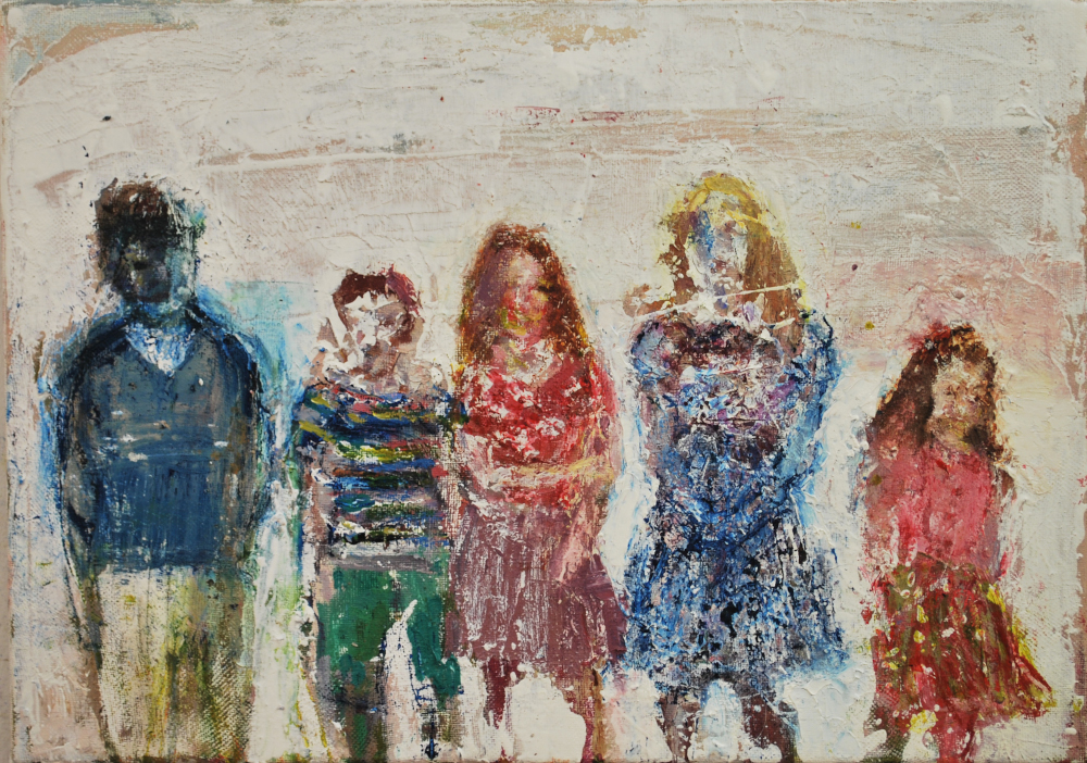 A Family of children are standing in a row.